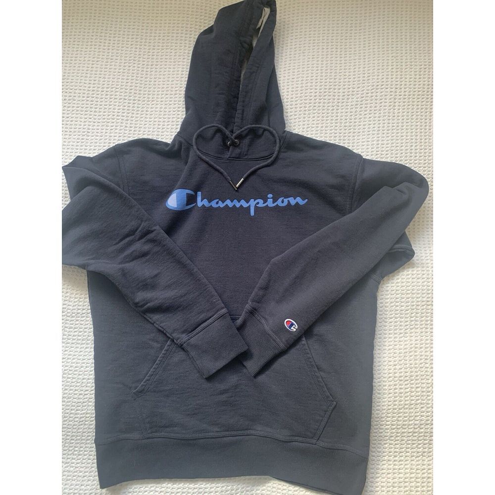CHAMPION Mens Medium Sweatshirt Navy Blue Hooded Authentic  Athleticwear‎